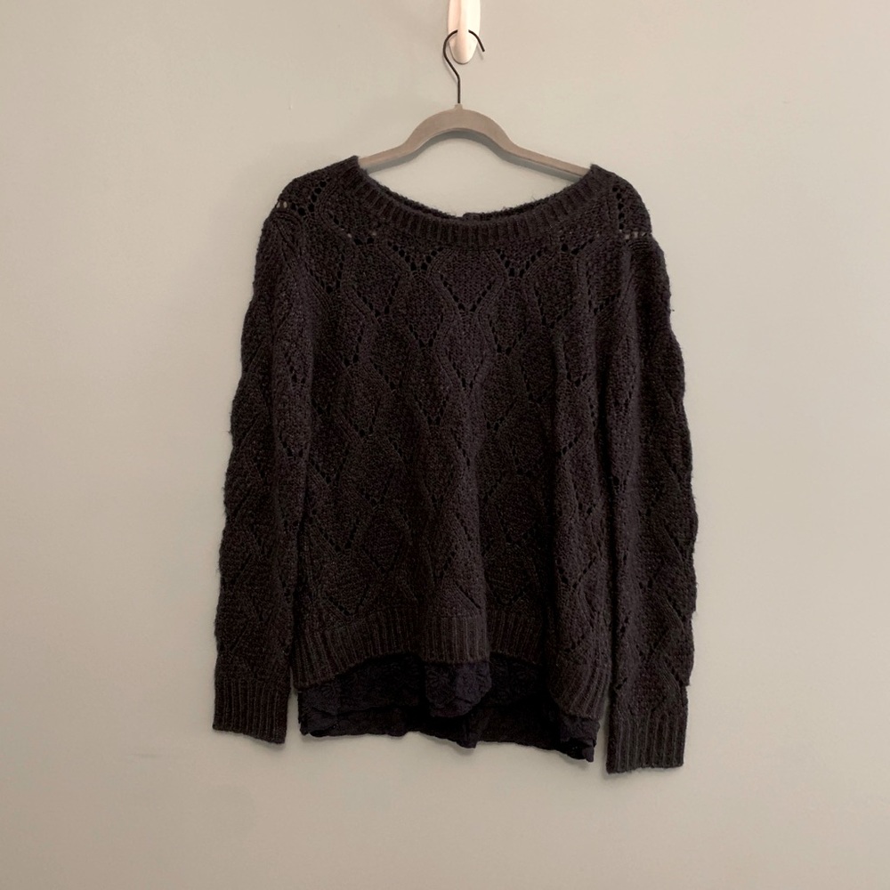 Lili Rose Button Back Lace Trim Sweater